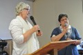 Cathy, left, and Annie, translating