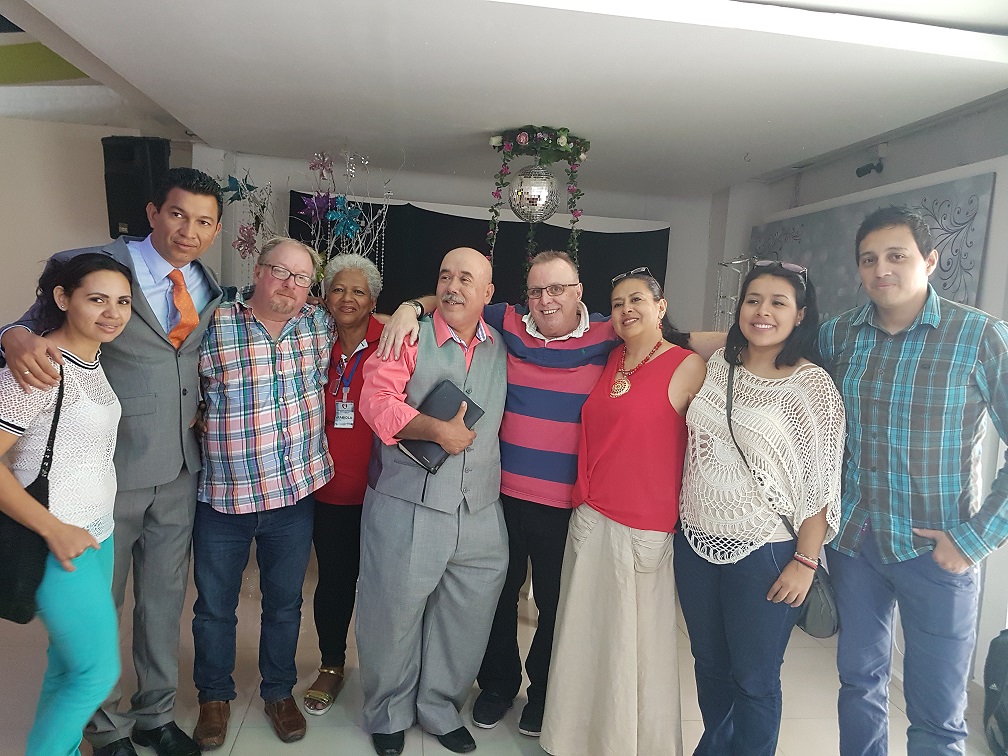 Pastors Francisco & Elena Sierra, with other leaders from the church Christian Community Restoration. L-R: Laura Salazar, Wilmar Gomez, Andrew Seaton, Fabiola, Francisco Sierra, PB, Elena Sierra, Elizabeth Sierra, Johan  Andres